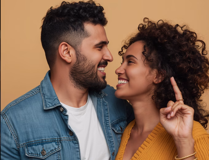 A couple sharing a happy moment