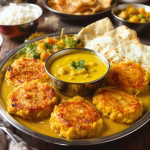 Golden brown Farazbi Patties and yellow Jackfruit
