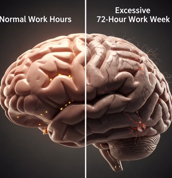 brain health under normal work hours vs excessive 72-hour work week