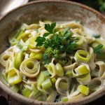 homemade leek pasta