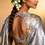 keyhole blouse and traditional gajra.