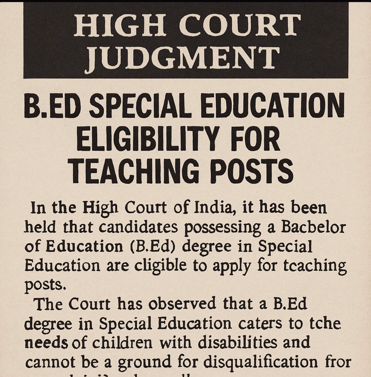 High Court judgment on B.Ed Special Education