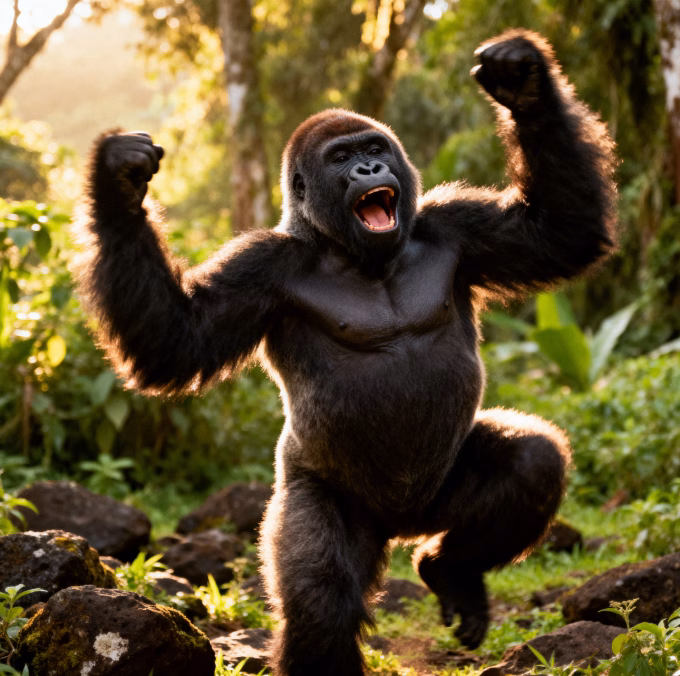 gorilla dancing joyfully
